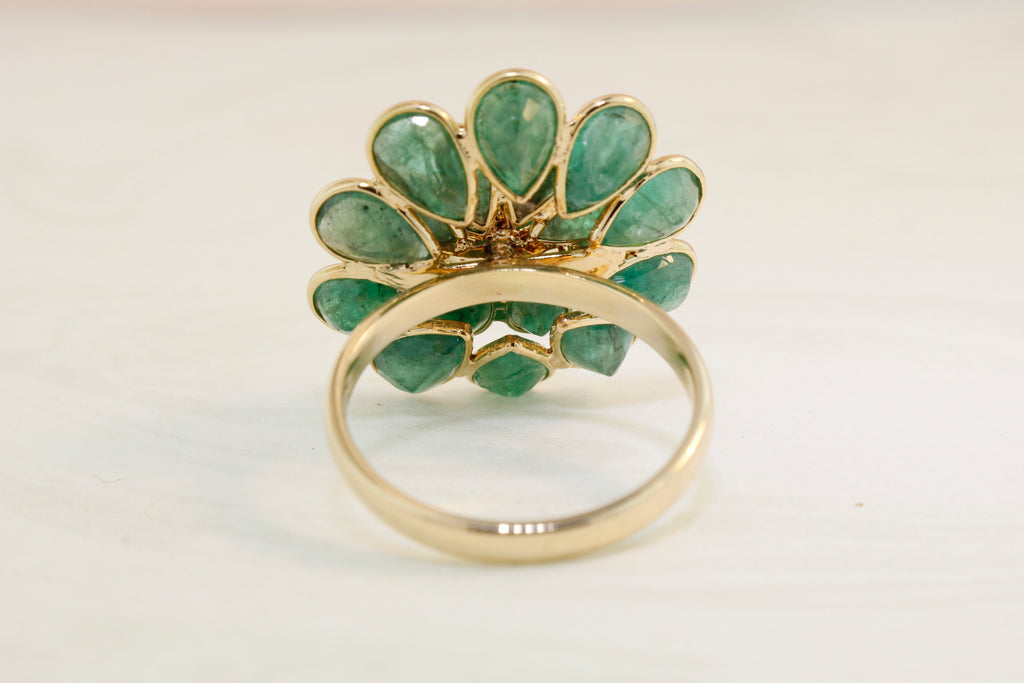 Camellia Emerald Ring with Diamond Accent-Rings-Nari Fine Jewels-Nari Fine Jewels