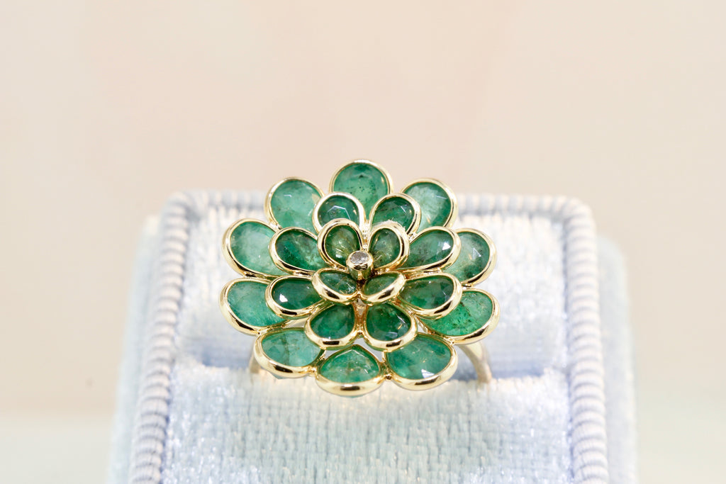 Camellia Emerald Ring with Diamond Accent-Rings-Nari Fine Jewels-Nari Fine Jewels