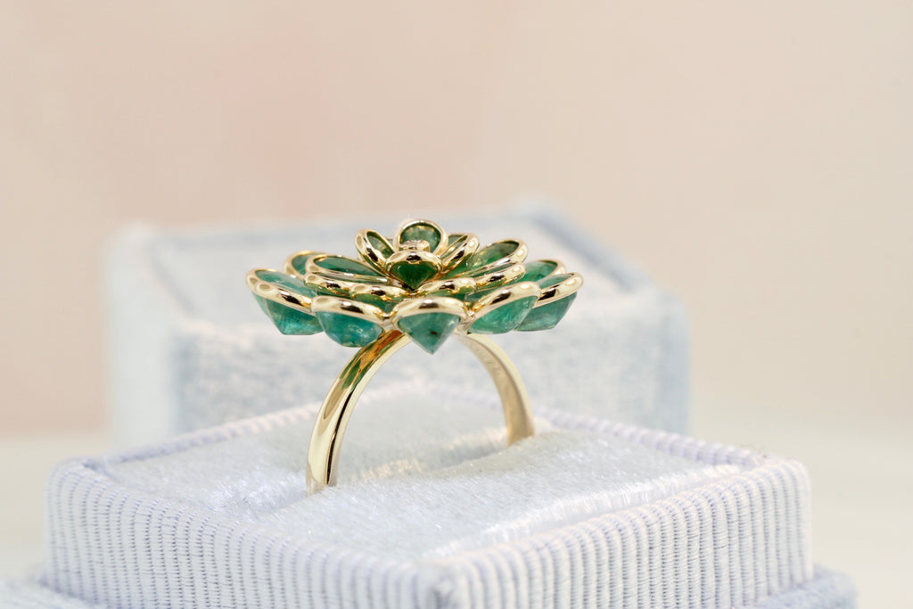 Camellia Emerald Ring with Diamond Accent-Rings-Nari Fine Jewels-Nari Fine Jewels