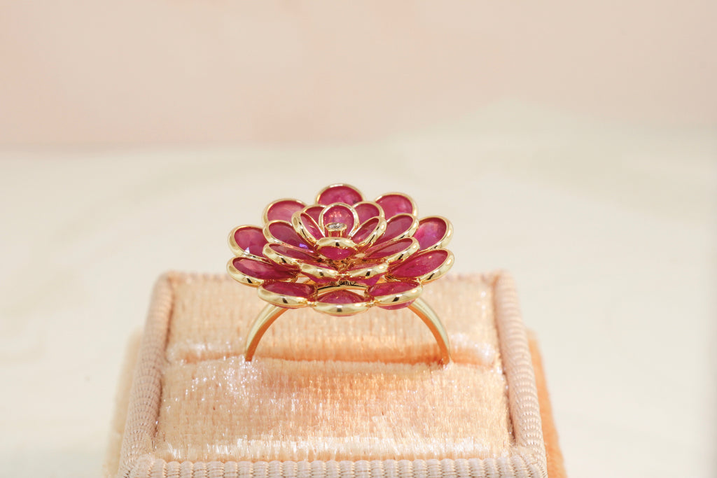 Camellia Ruby Ring with Diamond-Rings-Nari Fine Jewels-Nari Fine Jewels