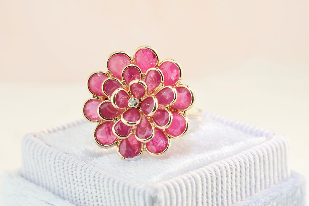 Camellia Ruby Ring with Diamond-Rings-Nari Fine Jewels-Nari Fine Jewels