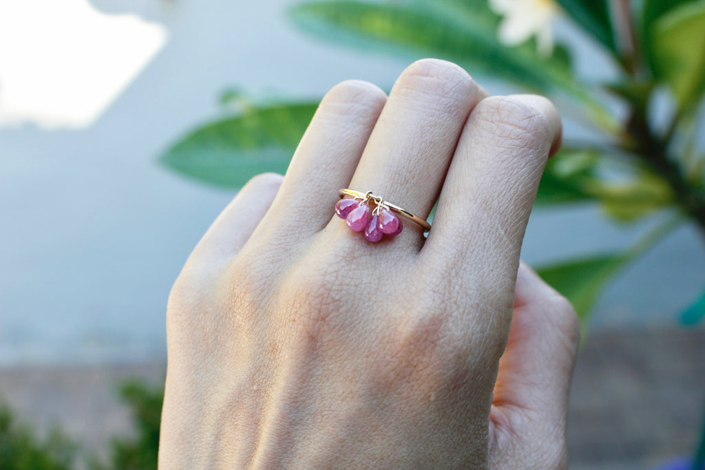 Cassia Ruby Briolette Dangling Ring-Rings-Nari Fine Jewels-Nari Fine Jewels