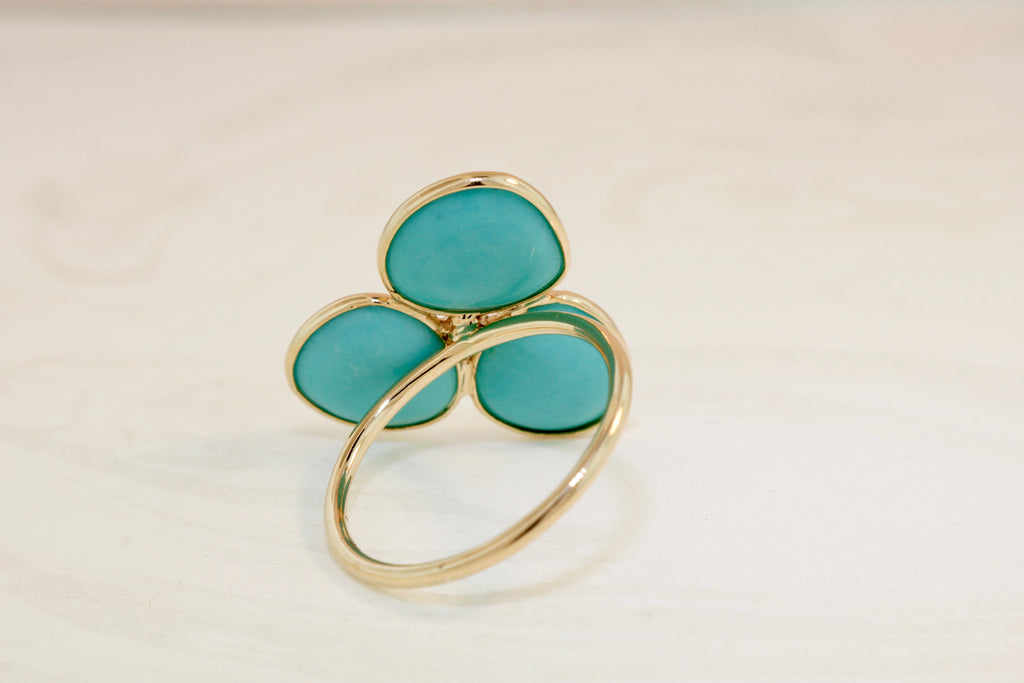 Iris Turquoise Three Petal Ring with Diamond-Rings-Nari Fine Jewels-Nari Fine Jewels