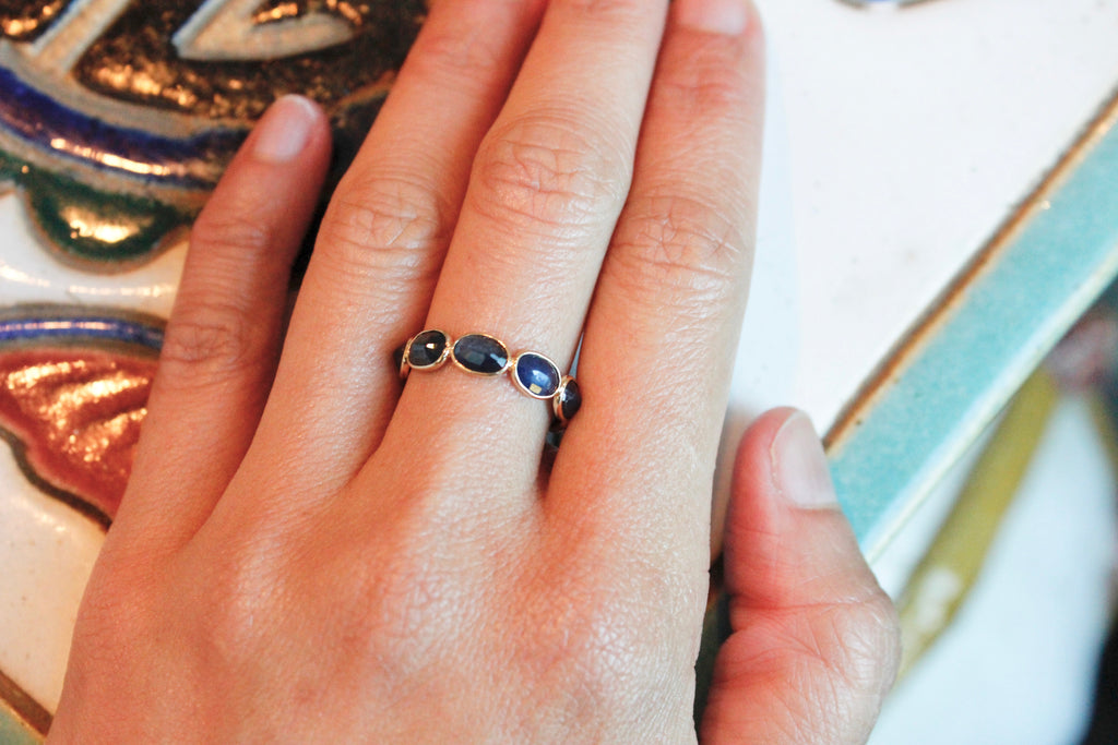 Aiyana Sapphire Oval Horizontal Eternity Ring-Rings-Nari Fine Jewels-Nari Fine Jewels