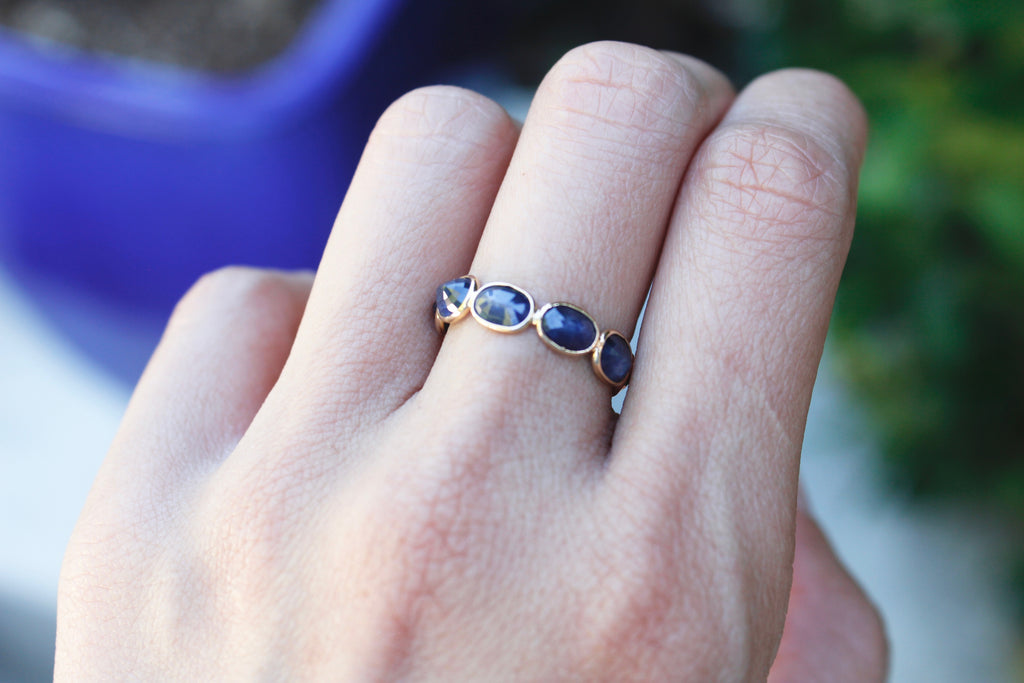 Aiyana Sapphire Oval Horizontal Eternity Ring-Rings-Nari Fine Jewels-Nari Fine Jewels