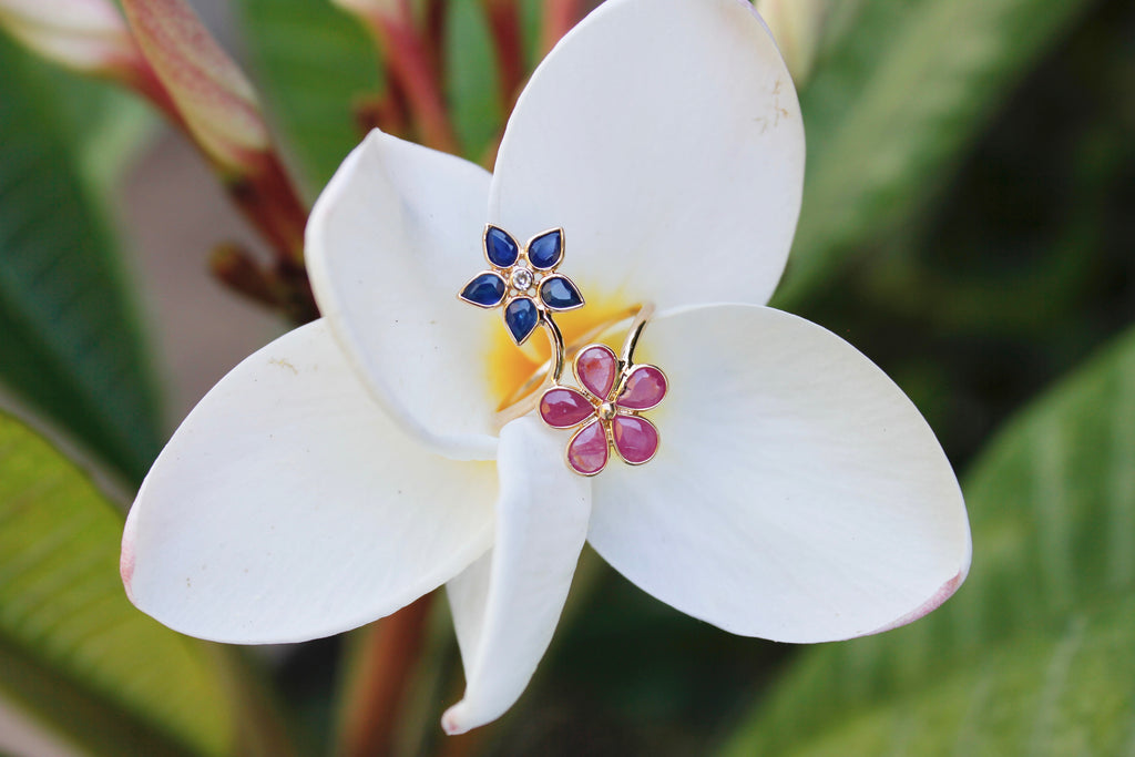 Aster Ruby Sapphire Flower Ring-Rings-Nari Fine Jewels-Nari Fine Jewels