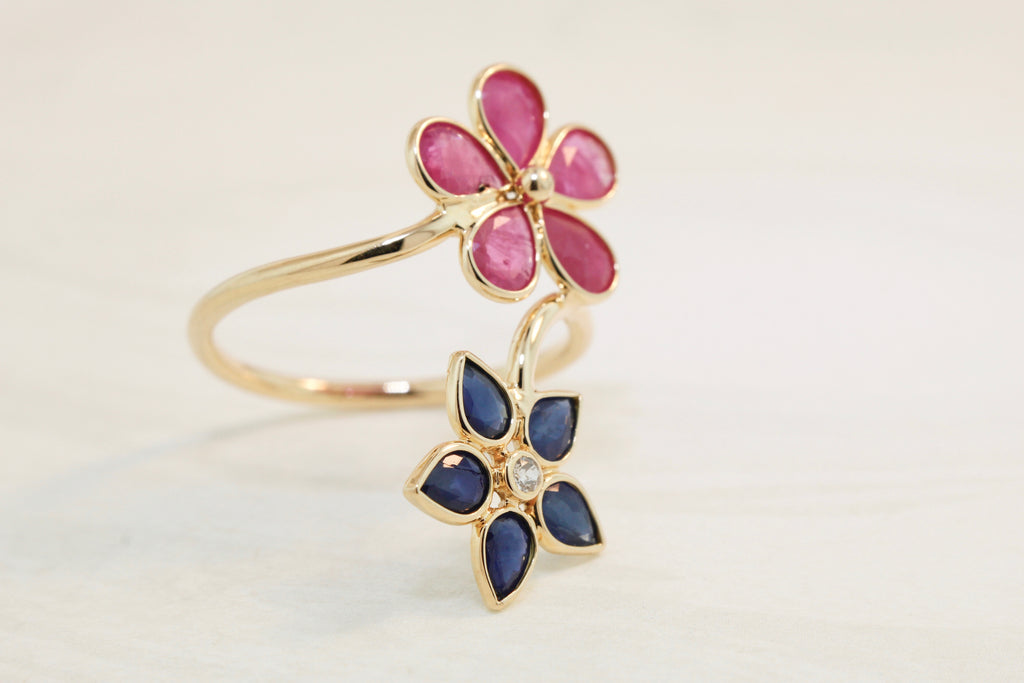 Aster Ruby Sapphire Flower Ring-Rings-Nari Fine Jewels-Nari Fine Jewels