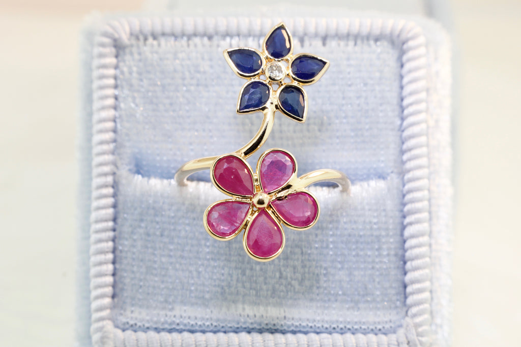 Aster Ruby Sapphire Flower Ring-Rings-Nari Fine Jewels-Nari Fine Jewels