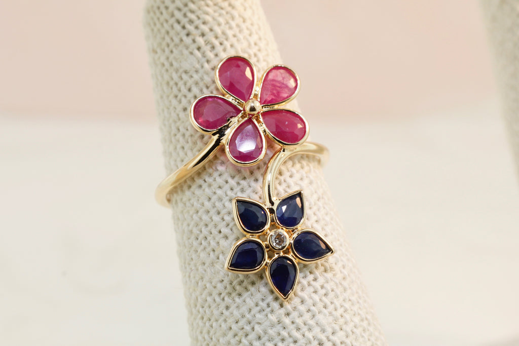 Aster Ruby Sapphire Flower Ring-Rings-Nari Fine Jewels-Nari Fine Jewels