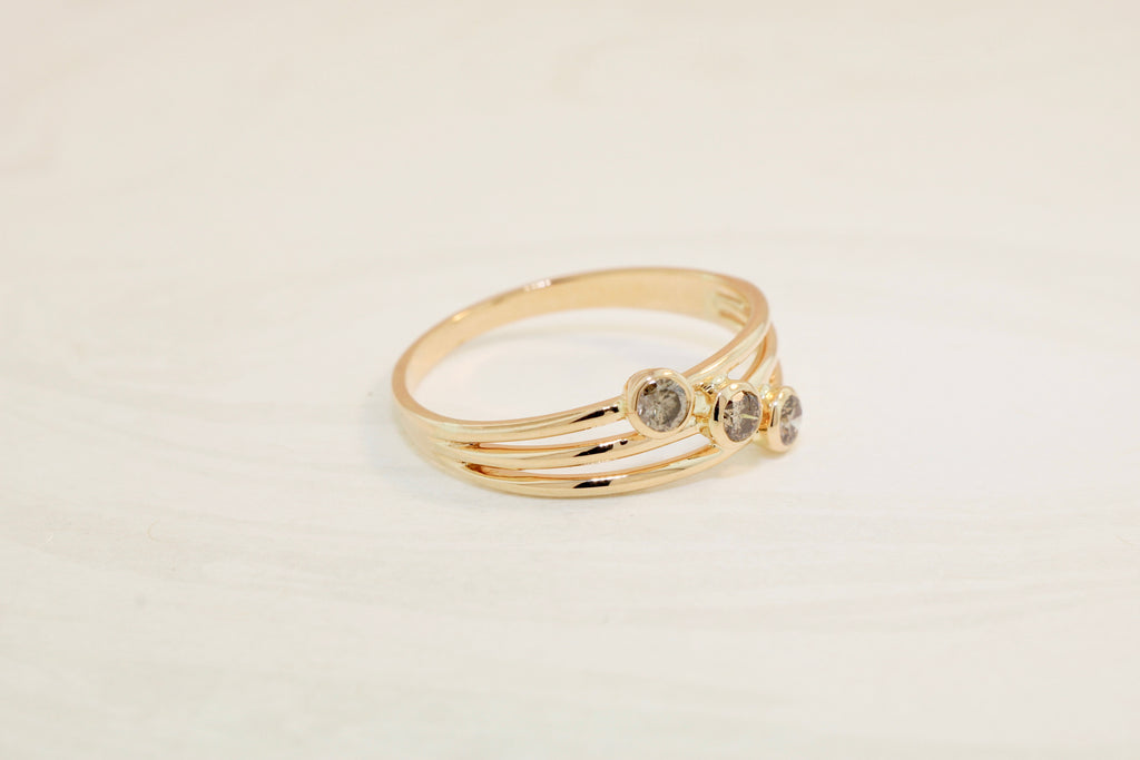 Lola Three Stone Diamond Illusion Stack Ring-Rings-Nari Fine Jewels-Nari Fine Jewels