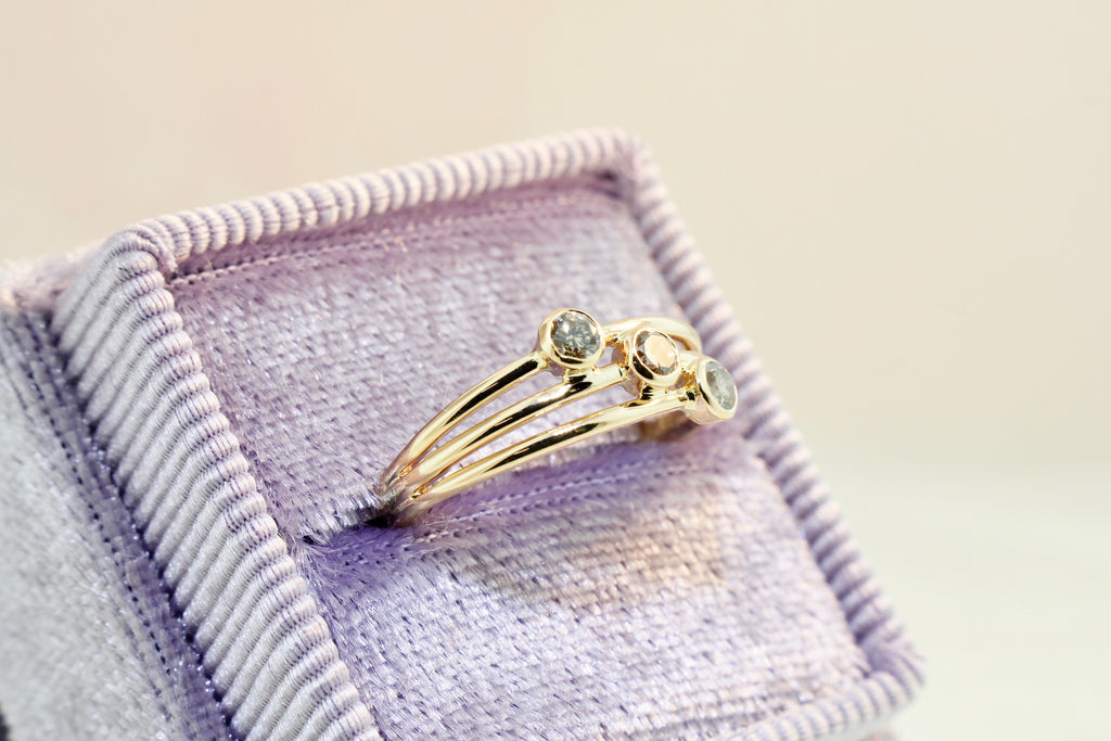 Lola Three Stone Diamond Illusion Stack Ring-Rings-Nari Fine Jewels-Nari Fine Jewels