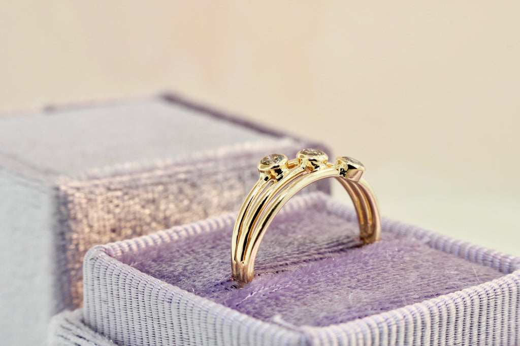 Lola Three Stone Diamond Illusion Stack Ring-Rings-Nari Fine Jewels-Nari Fine Jewels