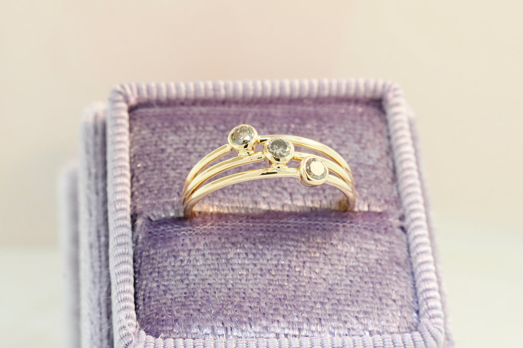 Lola Three Stone Diamond Illusion Stack Ring-Rings-Nari Fine Jewels-Nari Fine Jewels