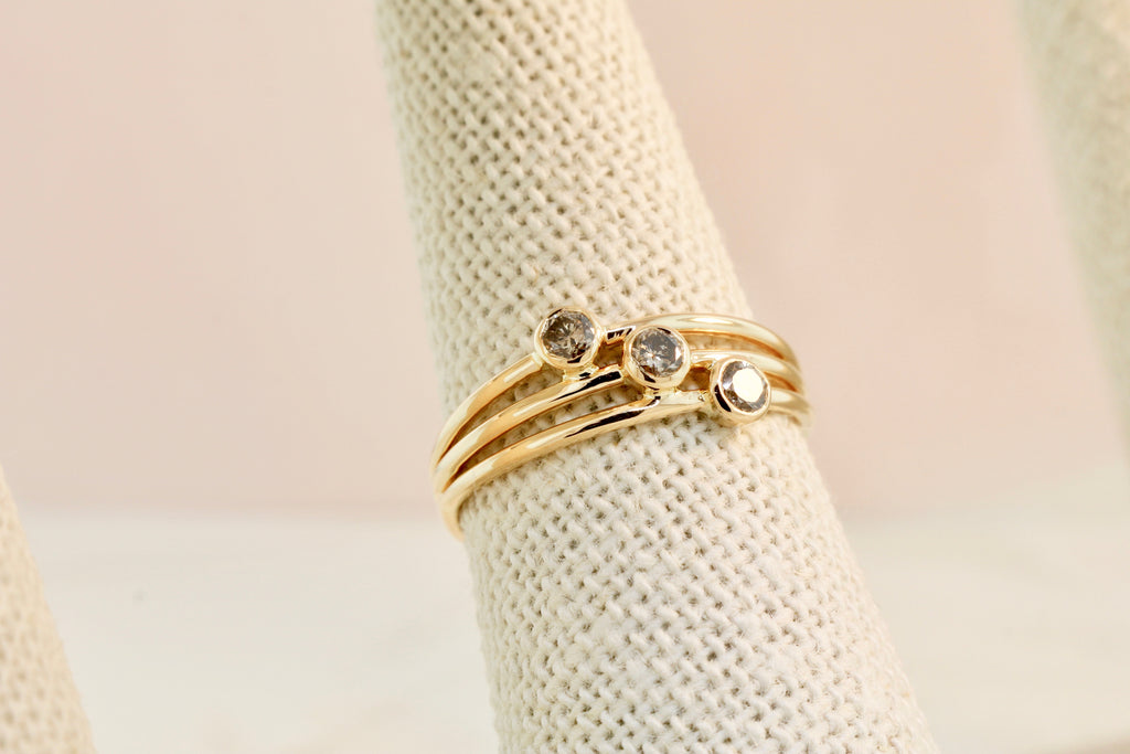 Lola Three Stone Diamond Illusion Stack Ring-Rings-Nari Fine Jewels-Nari Fine Jewels