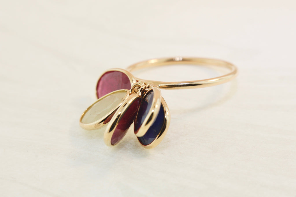 Cassia Ruby Sapphire and Yellow Sapphire Dangling Ring-Rings-Nari Fine Jewels-Nari Fine Jewels