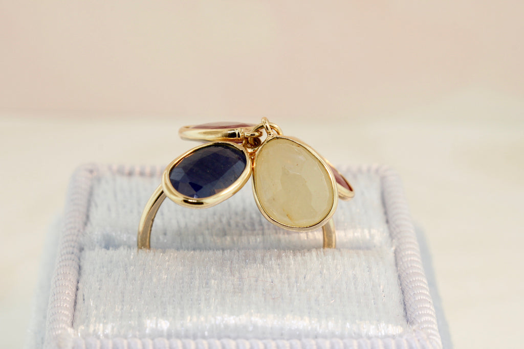 Cassia Ruby Sapphire and Yellow Sapphire Dangling Ring-Rings-Nari Fine Jewels-Nari Fine Jewels