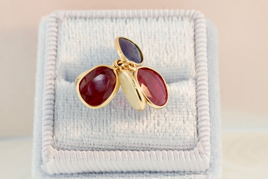 Cassia Ruby Sapphire and Yellow Sapphire Dangling Ring-Rings-Nari Fine Jewels-Nari Fine Jewels