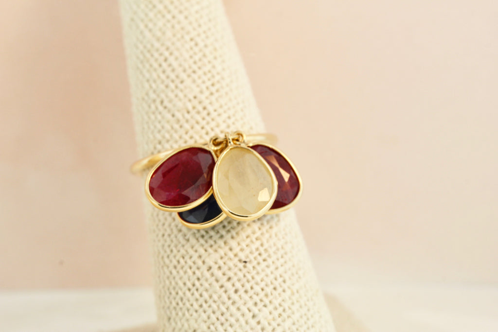 Cassia Ruby Sapphire and Yellow Sapphire Dangling Ring-Rings-Nari Fine Jewels-Nari Fine Jewels