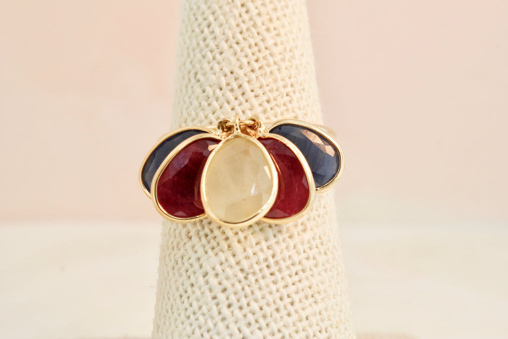 Cassia Ruby Sapphire and Yellow Sapphire Dangling Ring-Rings-Nari Fine Jewels-Nari Fine Jewels