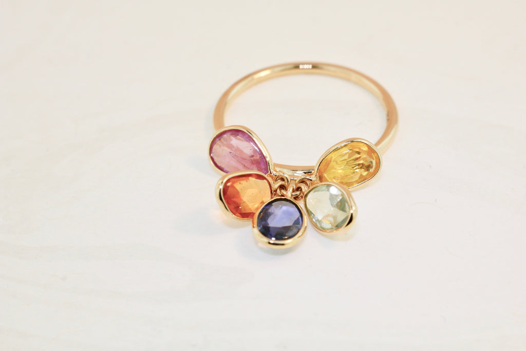 Cassia Multi Colored Sapphire Dangling Ring-Rings-Nari Fine Jewels-Nari Fine Jewels