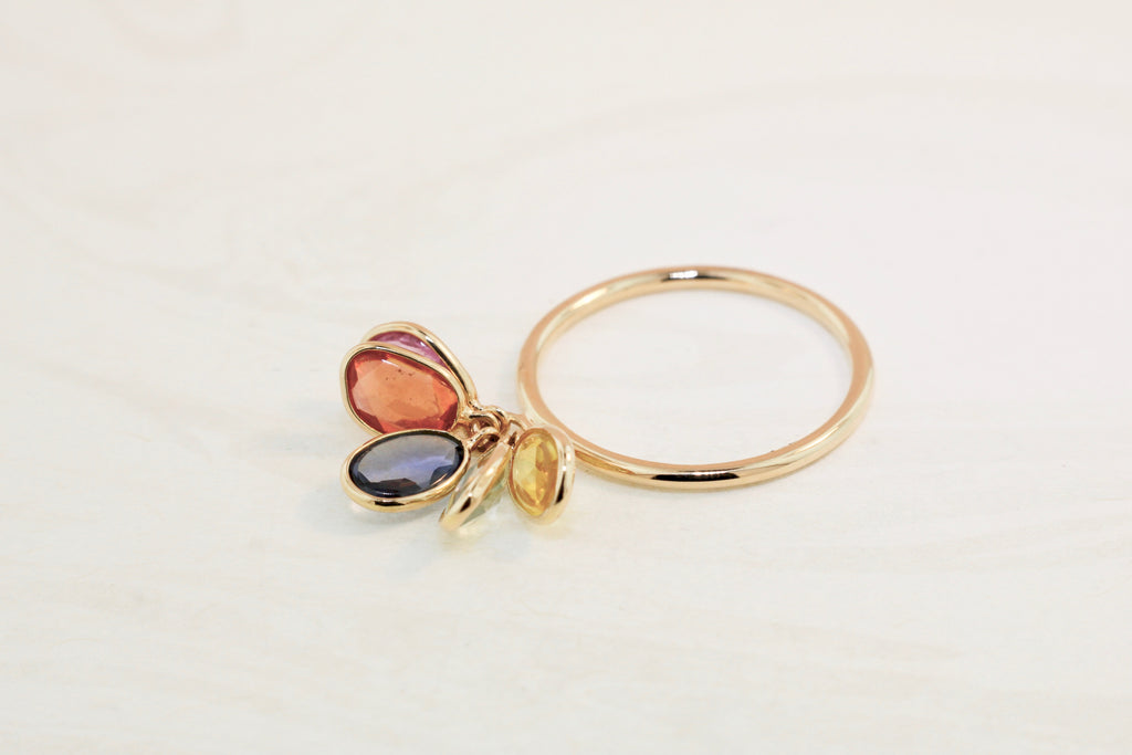 Cassia Multi Colored Sapphire Dangling Ring-Rings-Nari Fine Jewels-Nari Fine Jewels