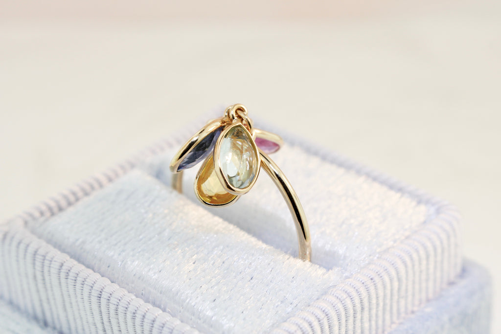 Cassia Multi Colored Sapphire Dangling Ring-Rings-Nari Fine Jewels-Nari Fine Jewels