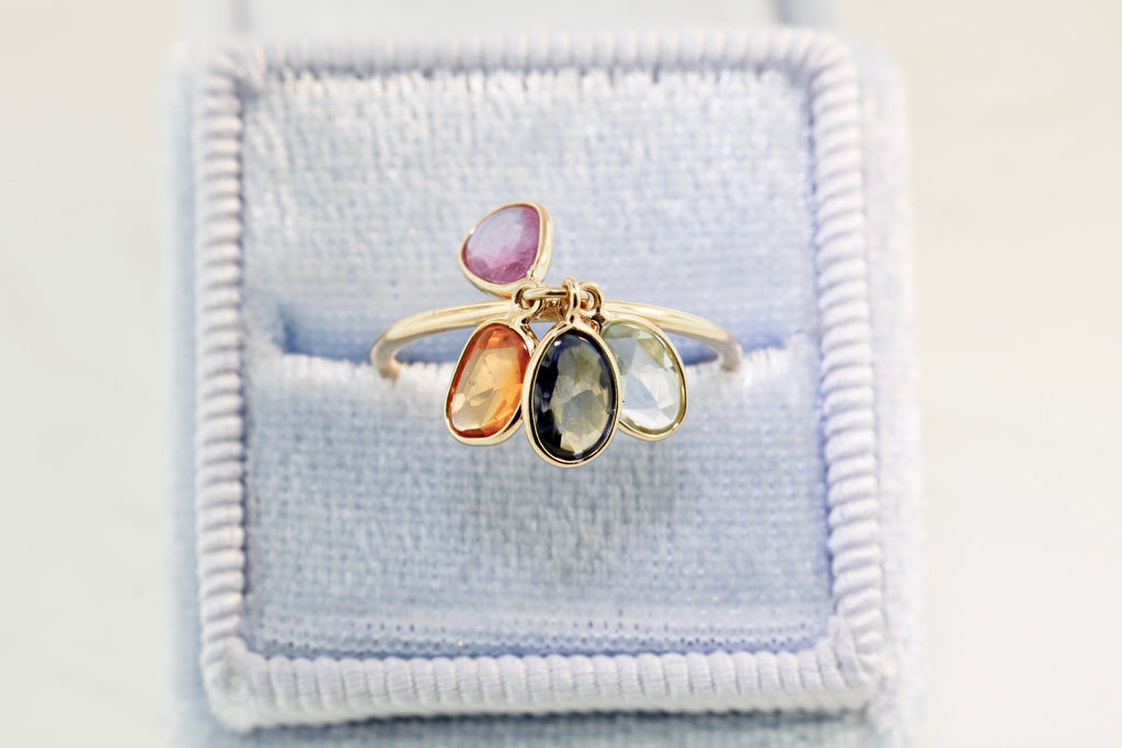 Cassia Multi Colored Sapphire Dangling Ring-Rings-Nari Fine Jewels-Nari Fine Jewels