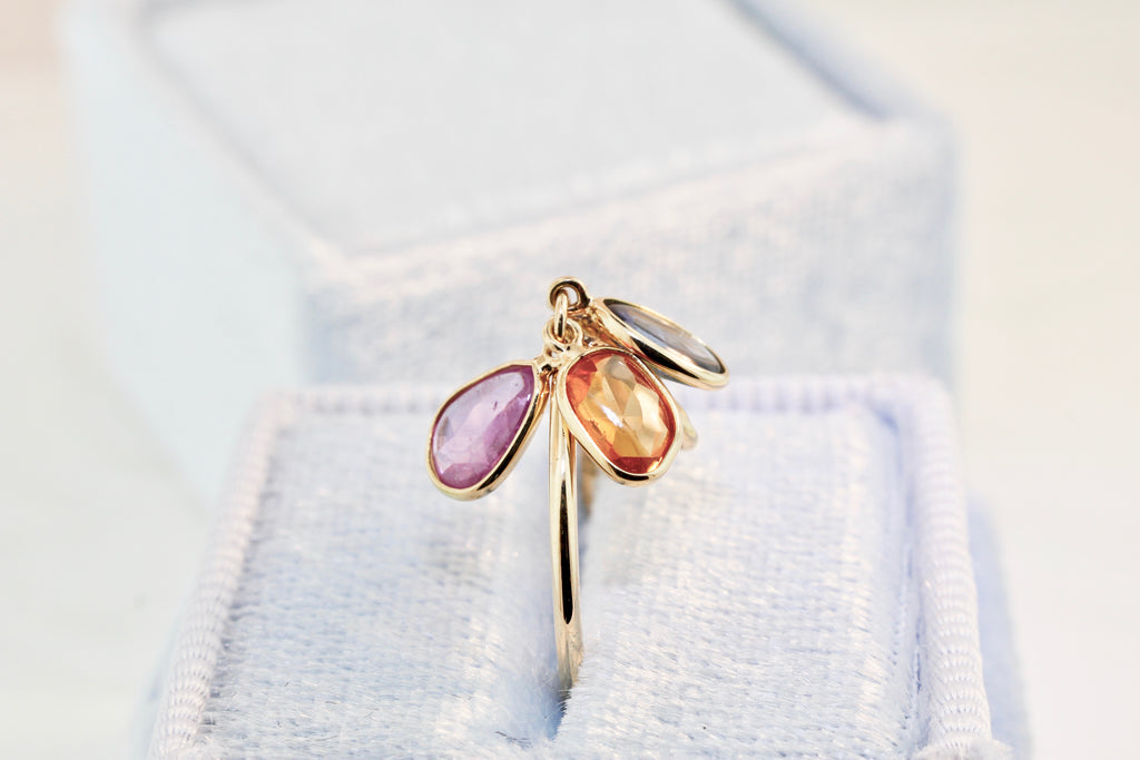 Cassia Multi Colored Sapphire Dangling Ring-Rings-Nari Fine Jewels-Nari Fine Jewels