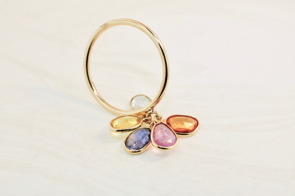 Cassia Multi Colored Sapphire Dangling Ring-Rings-Nari Fine Jewels-Nari Fine Jewels