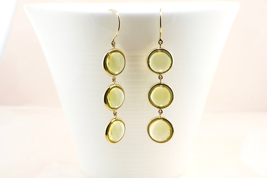 Isla Peridot Cabochon Triple Dangle Earrings-Earrings-Nari Fine Jewels-Nari Fine Jewels