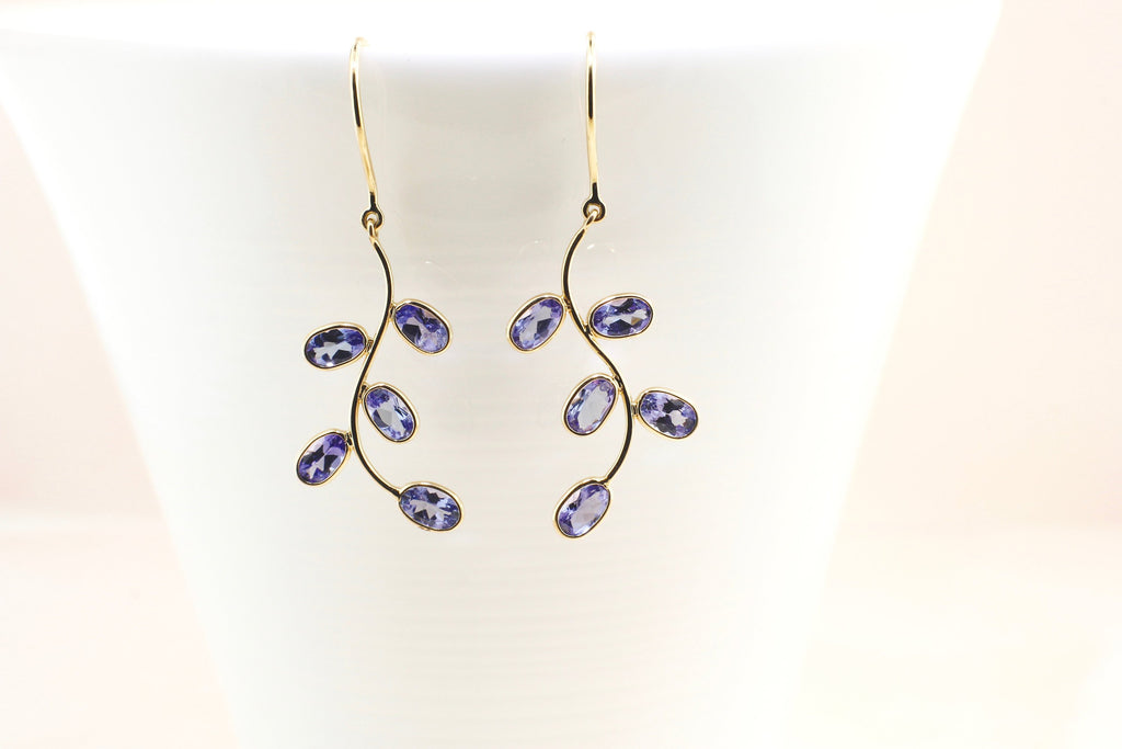 Livie Tanzanite Olive Branch Dangle Earrings-Earrings-Nari Fine Jewels-Nari Fine Jewels