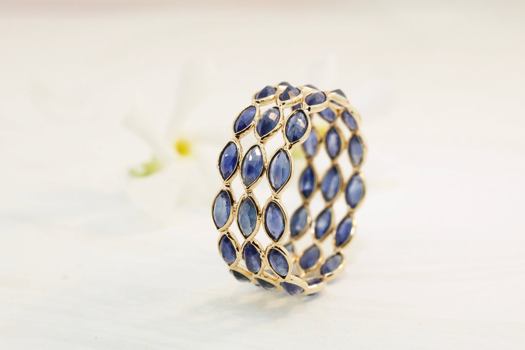 Aiyana Sapphire Marquise Triple Eternity Ring-Rings-Nari Fine Jewels-Nari Fine Jewels