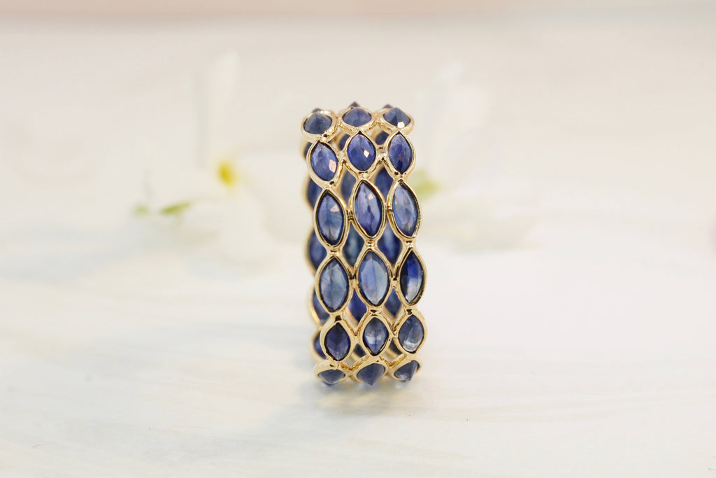 Aiyana Sapphire Marquise Triple Eternity Ring-Rings-Nari Fine Jewels-Nari Fine Jewels