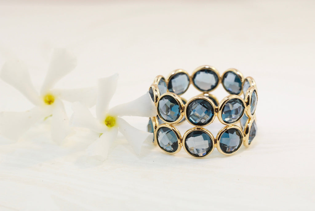 Aiyana Blue Topaz Round Checker Cut Double Eternity Ring-Rings-Nari Fine Jewels-Nari Fine Jewels