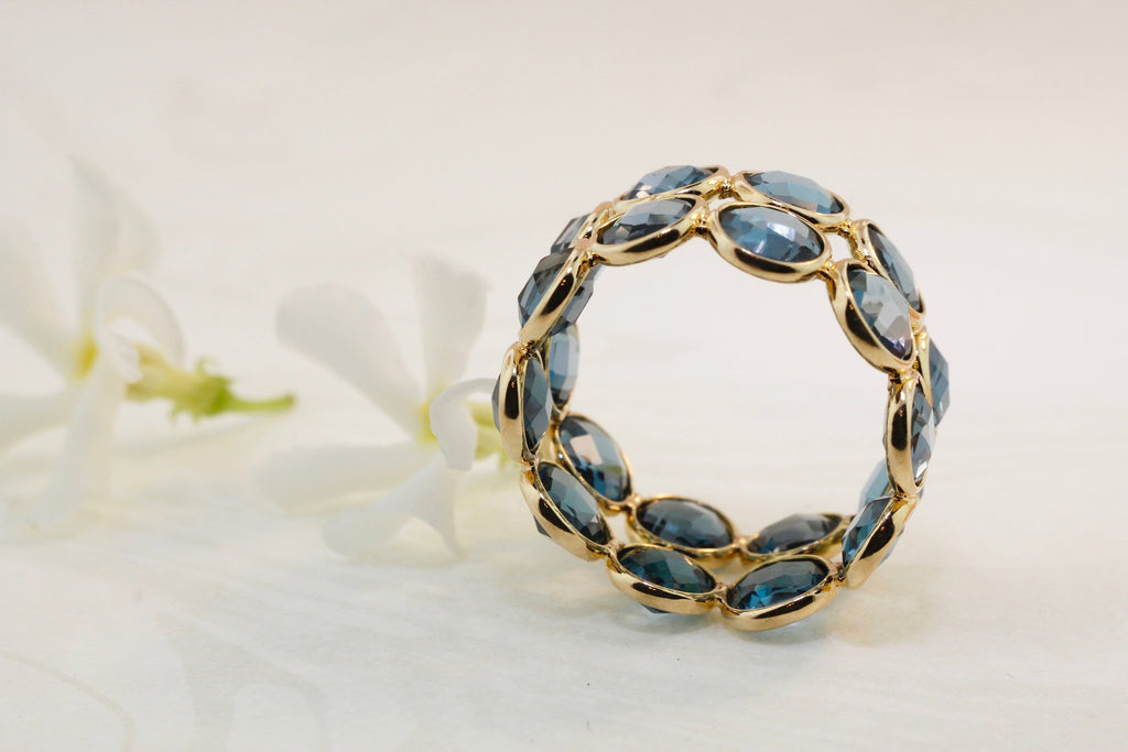 Aiyana Blue Topaz Round Checker Cut Double Eternity Ring-Rings-Nari Fine Jewels-Nari Fine Jewels