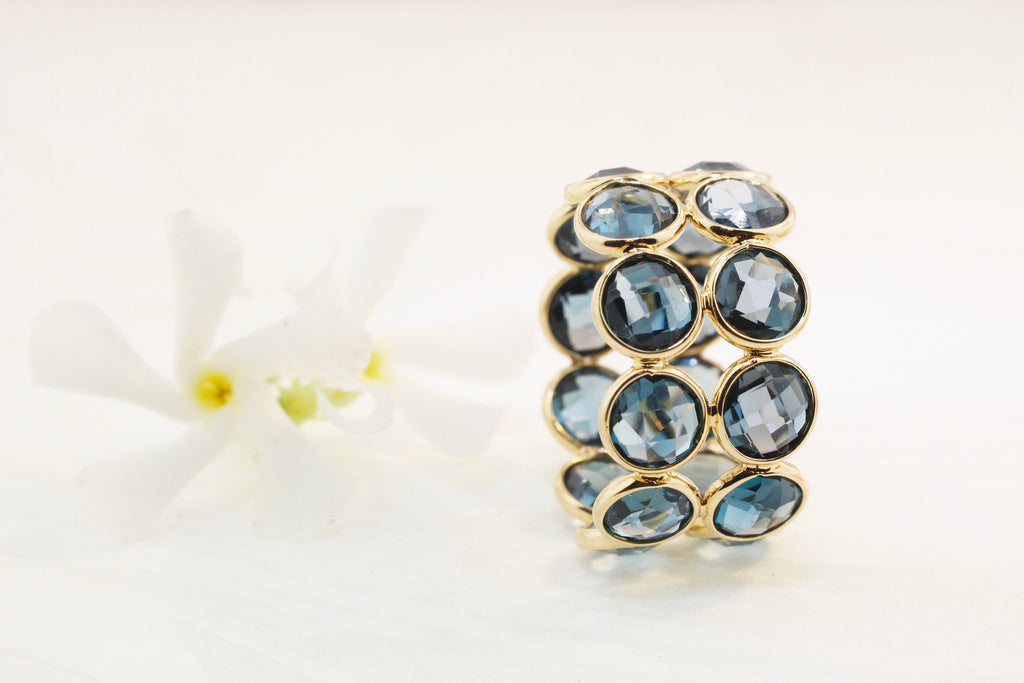Aiyana Blue Topaz Round Checker Cut Double Eternity Ring-Rings-Nari Fine Jewels-Nari Fine Jewels