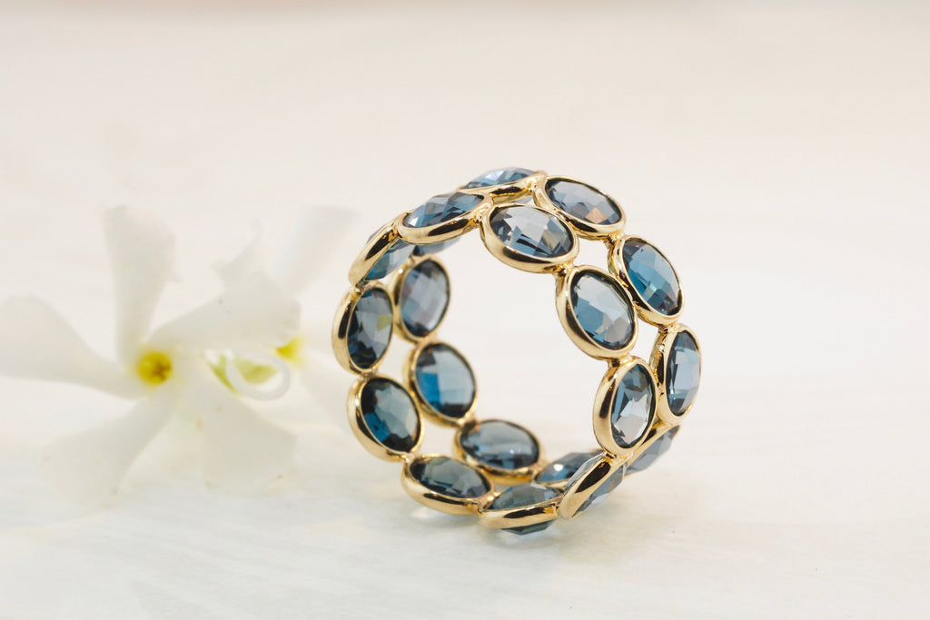 Aiyana Blue Topaz Round Checker Cut Double Eternity Ring-Rings-Nari Fine Jewels-Nari Fine Jewels