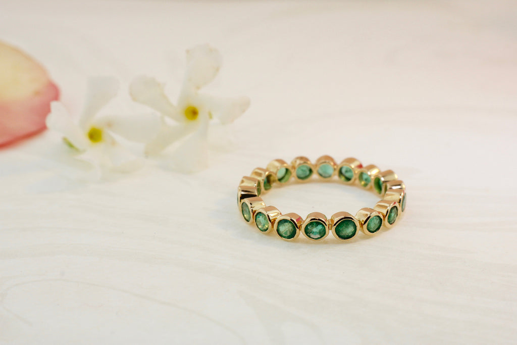 Niran Emerald Round Shape Deep Bezel Set Eternity Ring-Rings-Nari Fine Jewels-Nari Fine Jewels