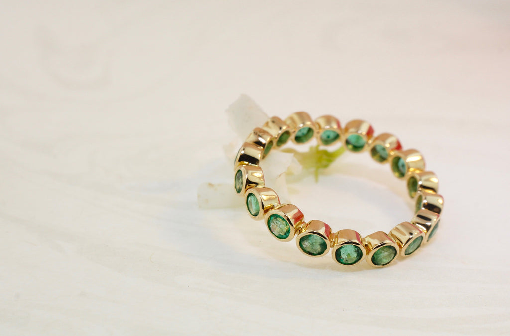 Niran Emerald Round Shape Deep Bezel Set Eternity Ring-Rings-Nari Fine Jewels-Nari Fine Jewels