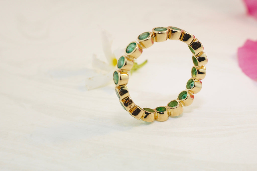 Niran Emerald Round Shape Deep Bezel Set Eternity Ring-Rings-Nari Fine Jewels-Nari Fine Jewels