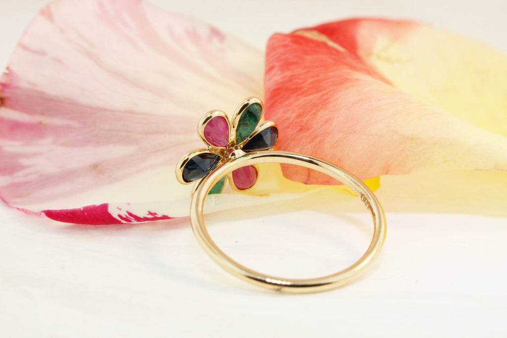 Daisy Ruby Emerald Sapphire Ring-Rings-Nari Fine Jewels-Nari Fine Jewels