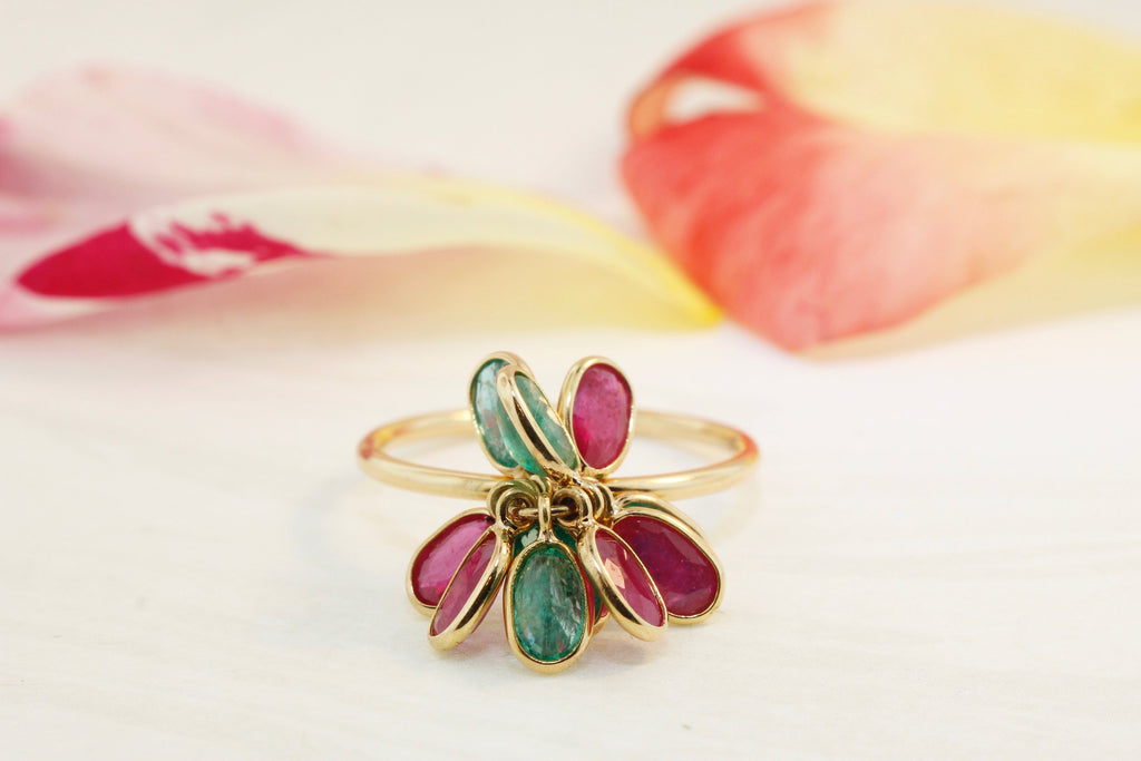 Cassia Ruby and Emerald Dangling Ring-Rings-Nari Fine Jewels-Nari Fine Jewels