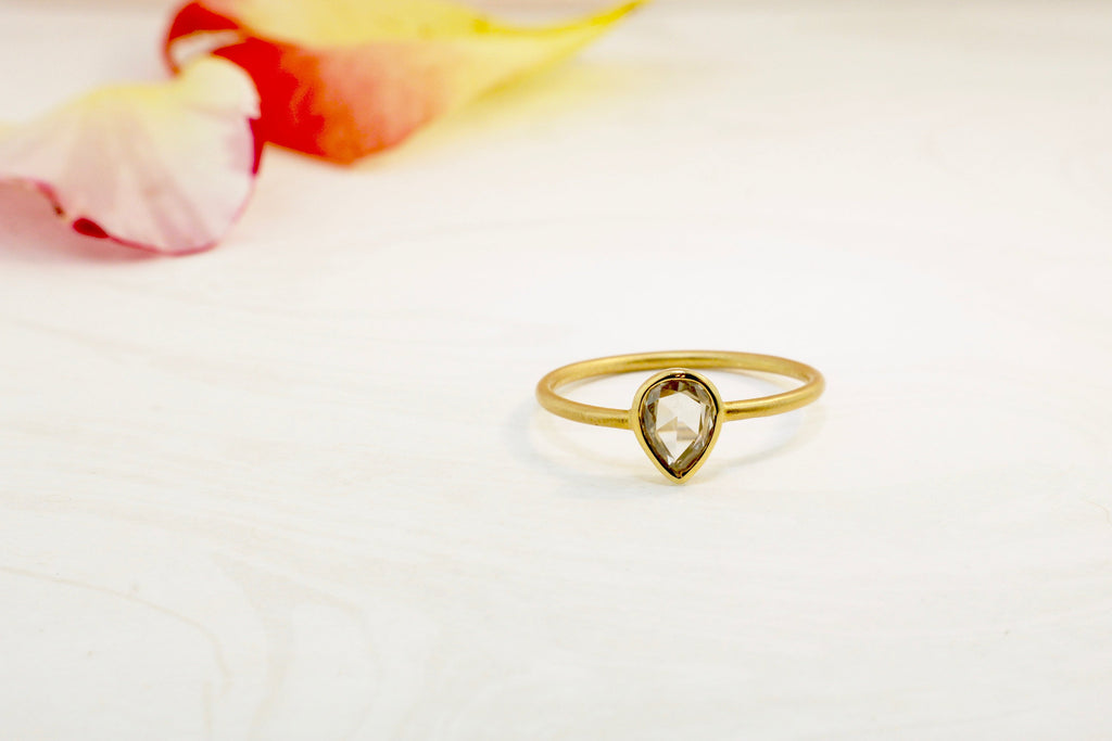 Jolina Diamond Rose Cut Pear Shape Solitaire Satin Finish Ring-Rings-Nari Fine Jewels-Nari Fine Jewels