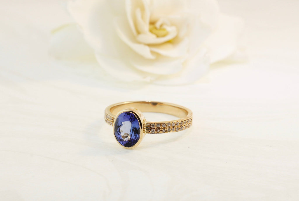 Bella Tanzanite Solitaire Ring with Micro Pavé Diamond-Rings-Nari Fine Jewels-Nari Fine Jewels