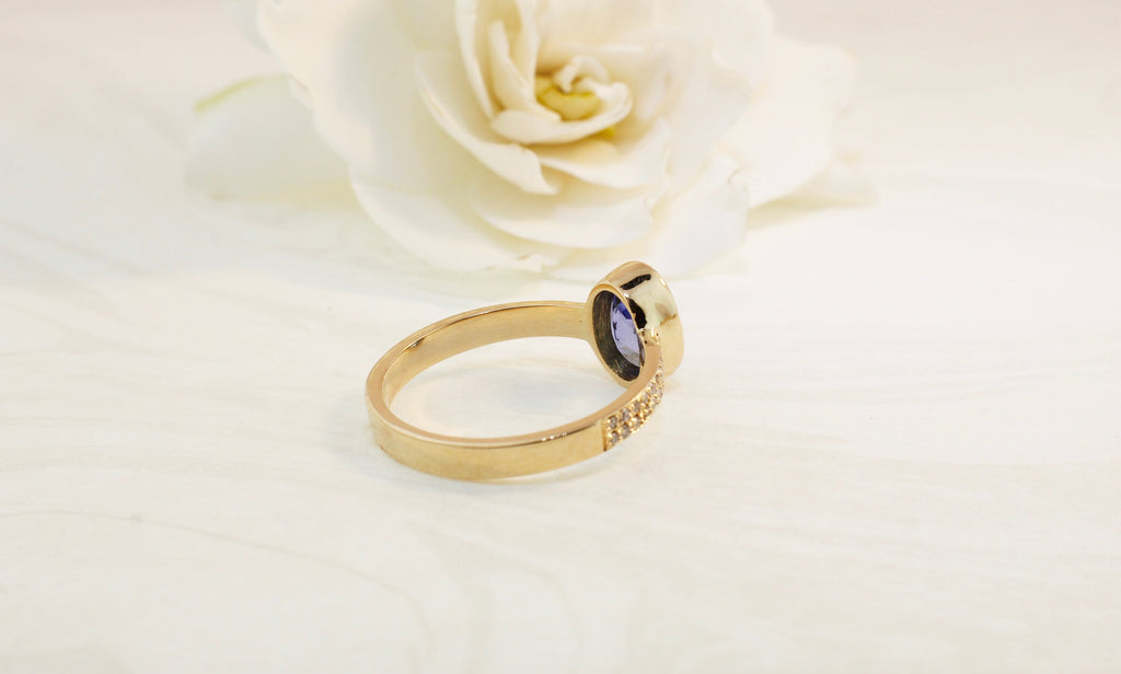 Bella Tanzanite Solitaire Ring with Micro Pavé Diamond-Rings-Nari Fine Jewels-Nari Fine Jewels