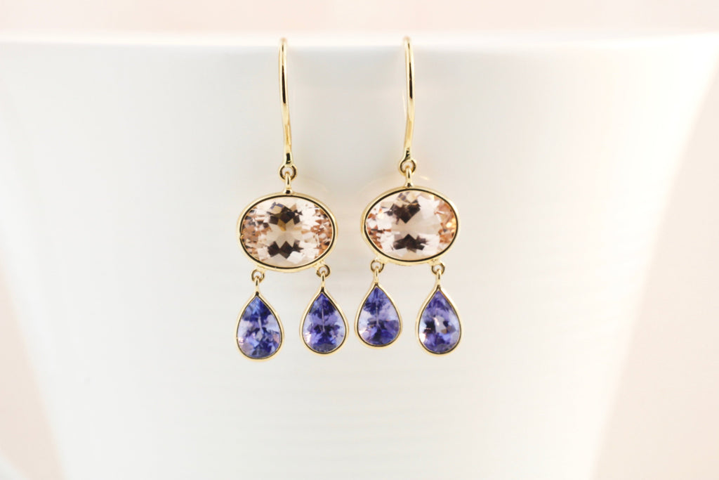 Manee Morganite and Tanzanite Earrings-Earrings-Nari Fine Jewels-Nari Fine Jewels