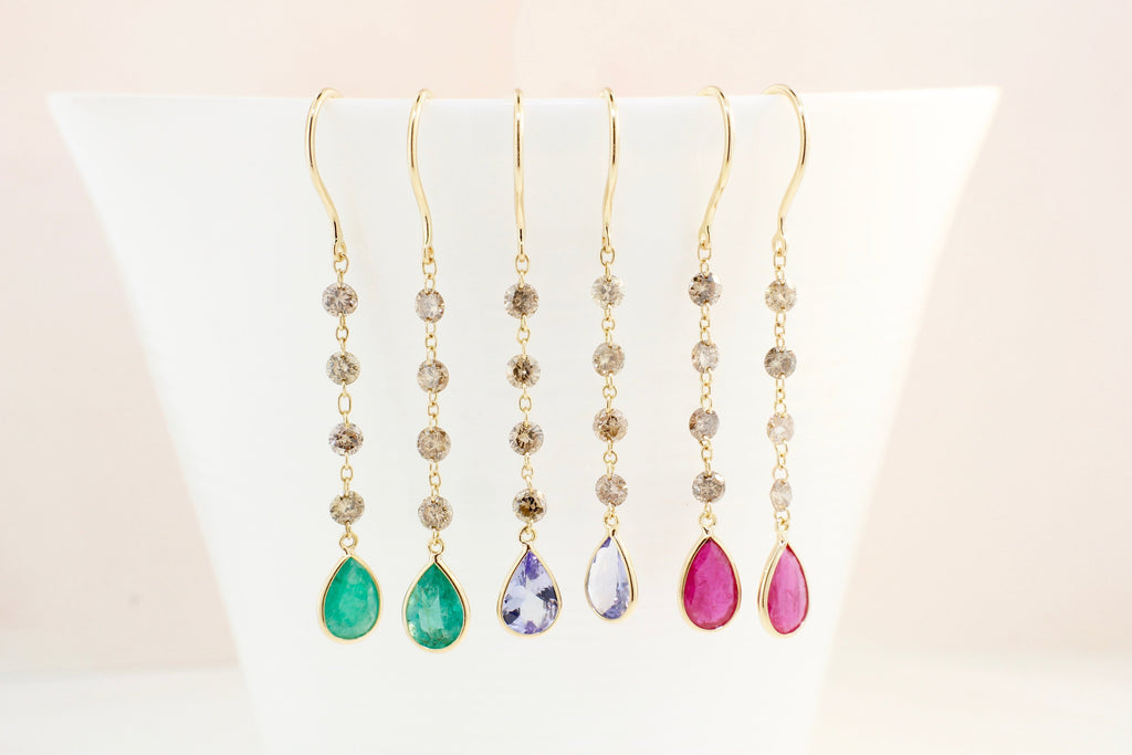Raine Diamond and Ruby Minimalist Floating Dangle Earrings-Earrings-Nari Fine Jewels-Nari Fine Jewels