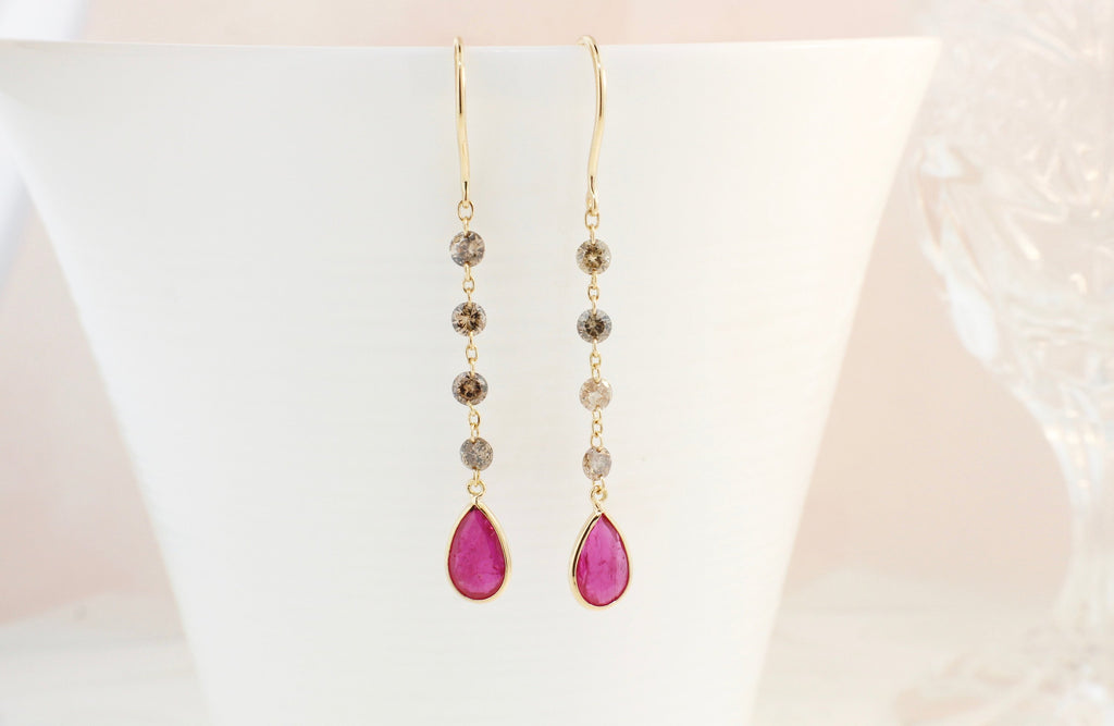 Raine Diamond and Ruby Minimalist Floating Dangle Earrings-Earrings-Nari Fine Jewels-Nari Fine Jewels