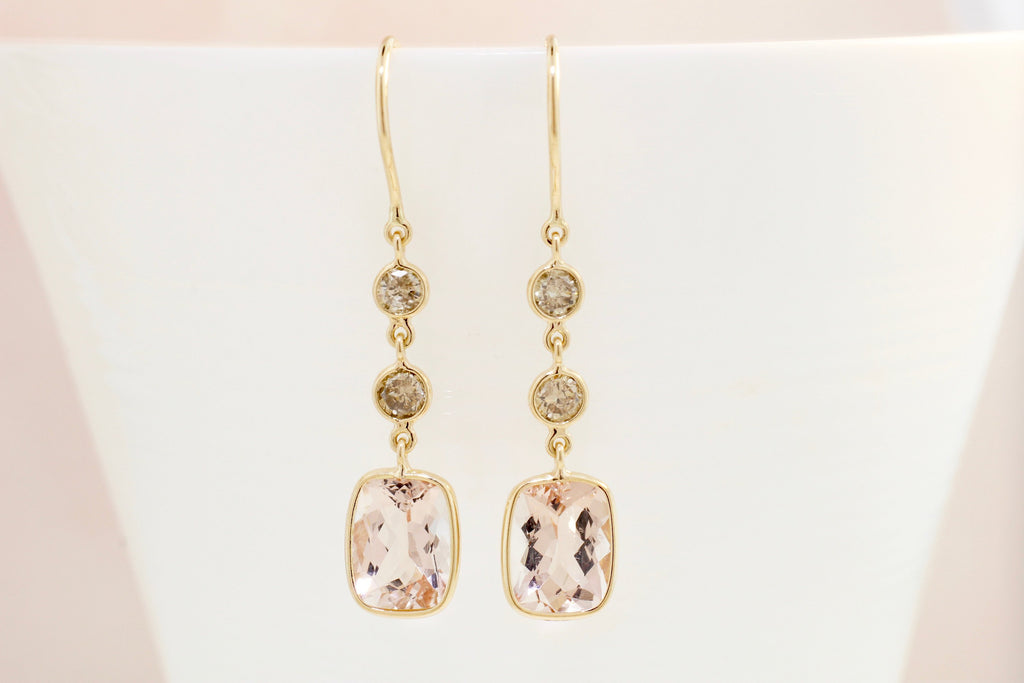 Cayla Morganite and Diamond Dangle Earrings-Earrings-Nari Fine Jewels-Nari Fine Jewels
