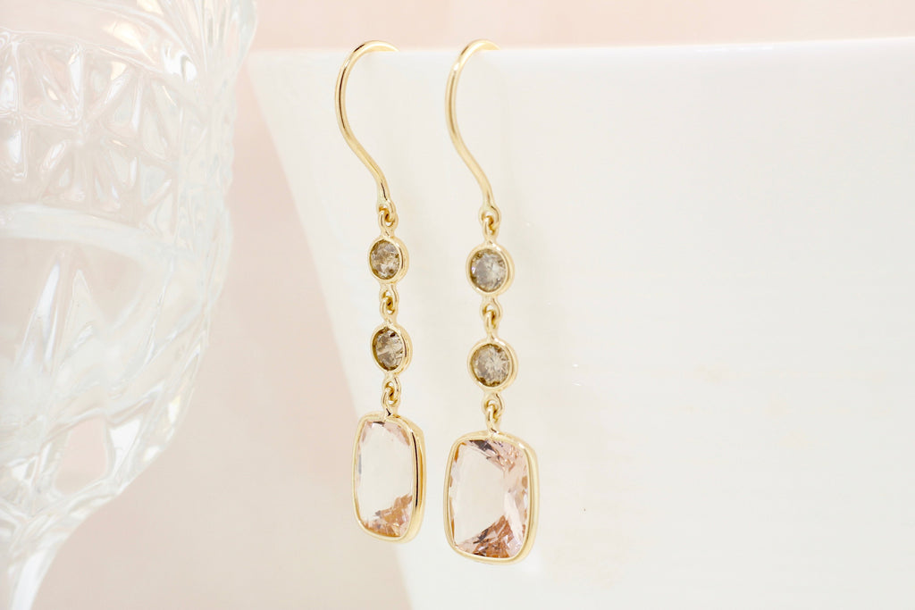 Cayla Morganite and Diamond Dangle Earrings-Earrings-Nari Fine Jewels-Nari Fine Jewels